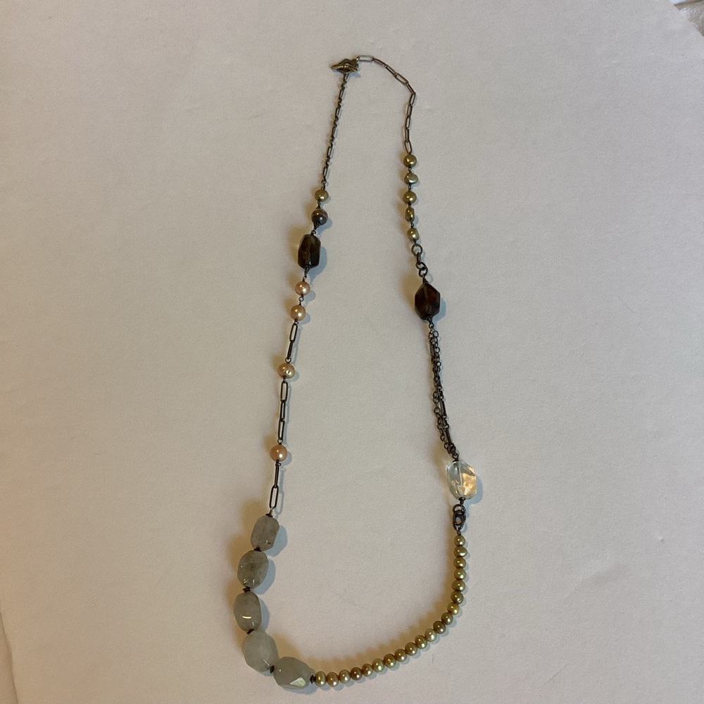Silpada Silver Long Pearl Copper Champagne Necklace Toggle Clasp